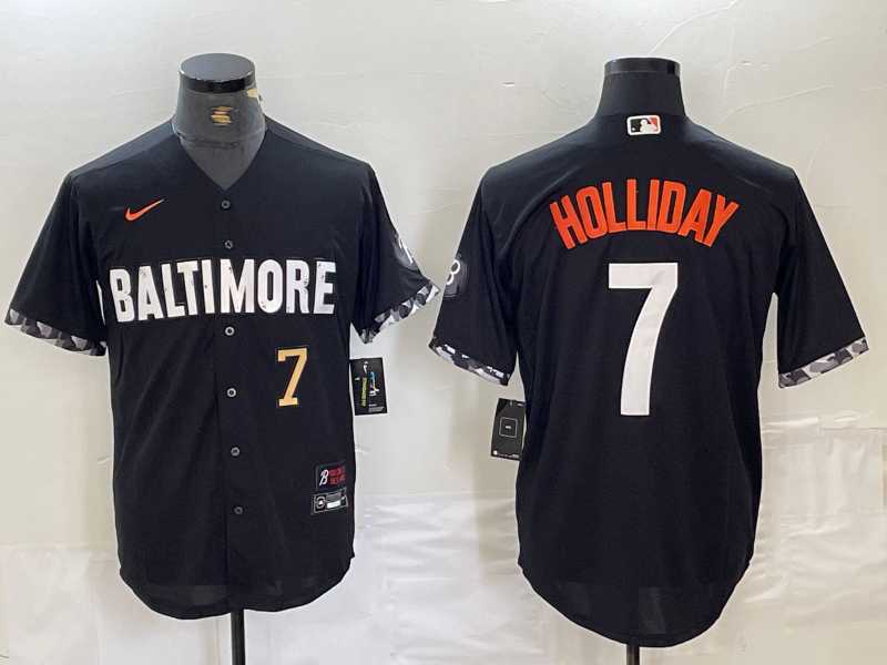 Mens Baltimore Orioles #7 Jackson Holliday Number Black 2023 City Connect Cool Base Stitched Jersey->baltimore orioles->MLB Jersey